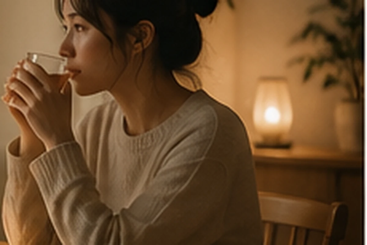 回家後一杯熱茶的女子